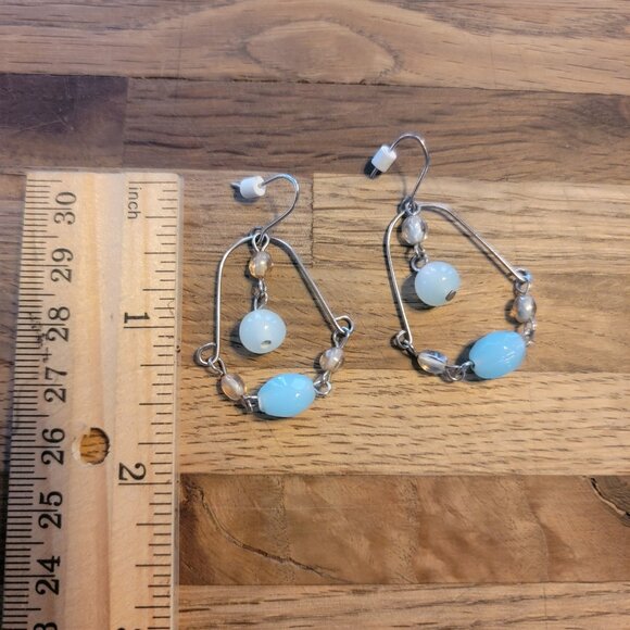 Trapezoid Beaded Blue/White/Clear Earrings - Picture 4 of 5